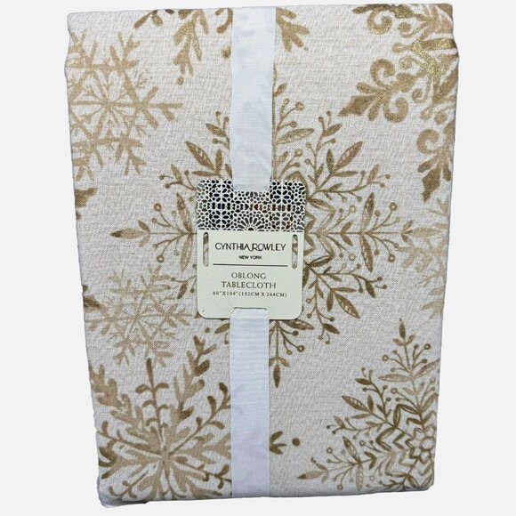 Cynthia Rowley Ornate Gold Snowflake Tablecloth 60x104 Sparkle Christmas Holiday - Picture 2 of 13